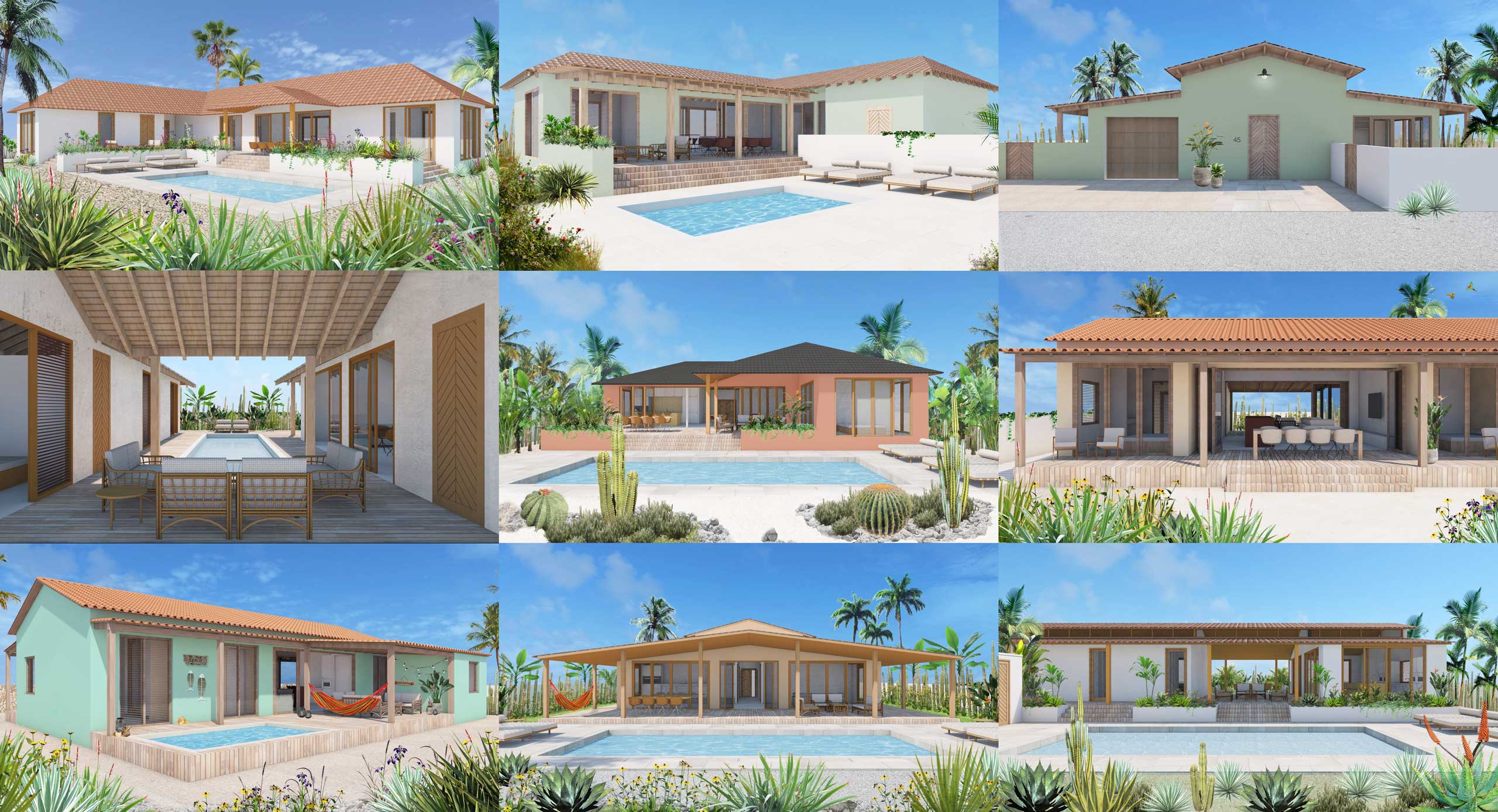 9 varianten van villa's op Bonaire